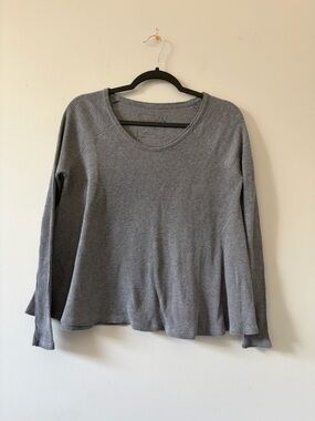 Free People Gray Ribbed Long Sleeve Scoop Neck Top